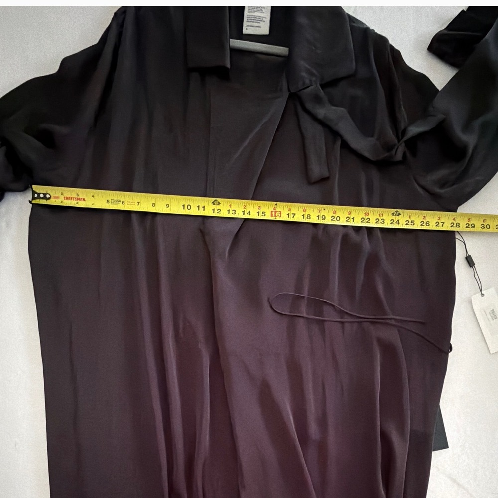 Juan Carlos Obando Womens Streamer Trench Coat Black Viscose Duster Bow Cuff NEW - Picture 8 of 10